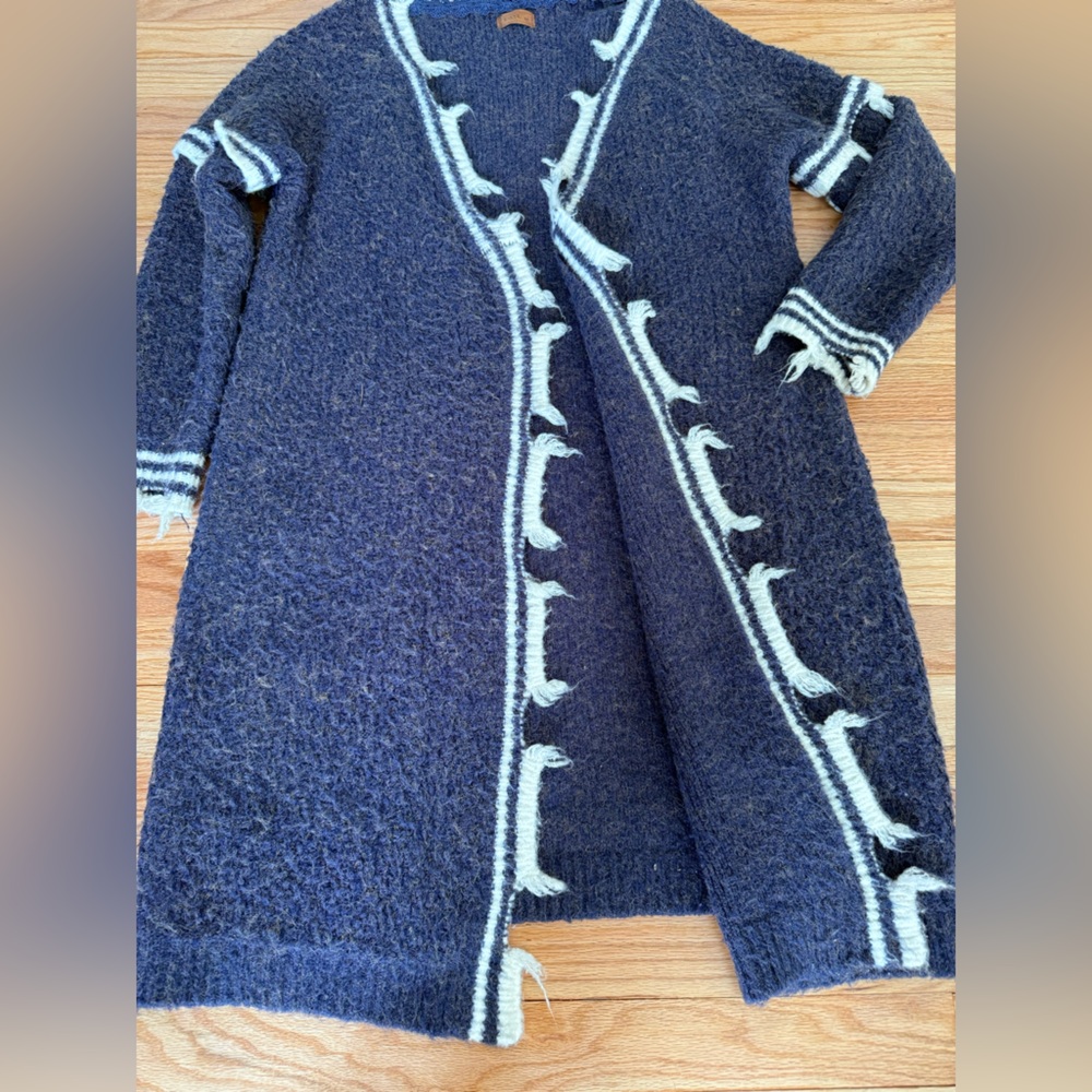 POL Navy and Cream Distressed Varsity Cardigan - Picture 7 of 11